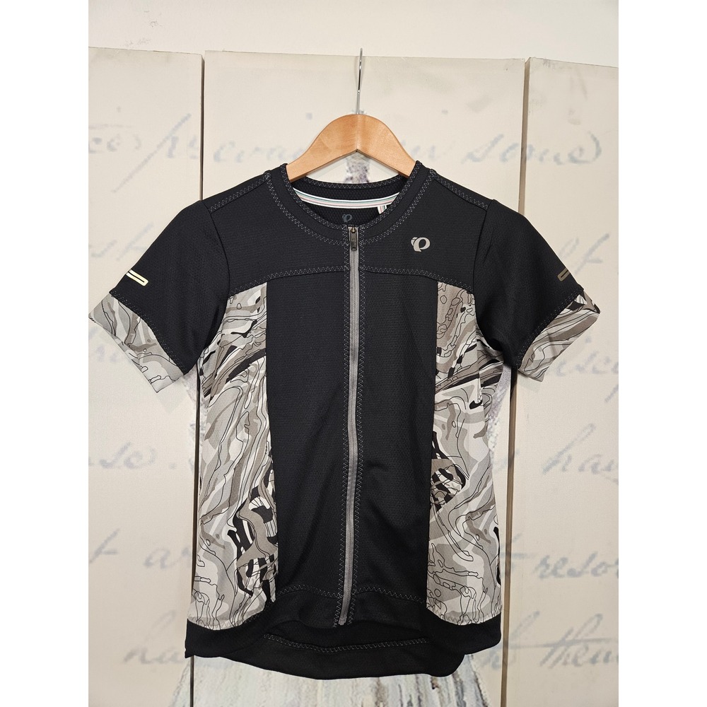 Pearl Izumi Womens Cycling Jersey Medium Black Grey Camo Abstract Full Zip 8597